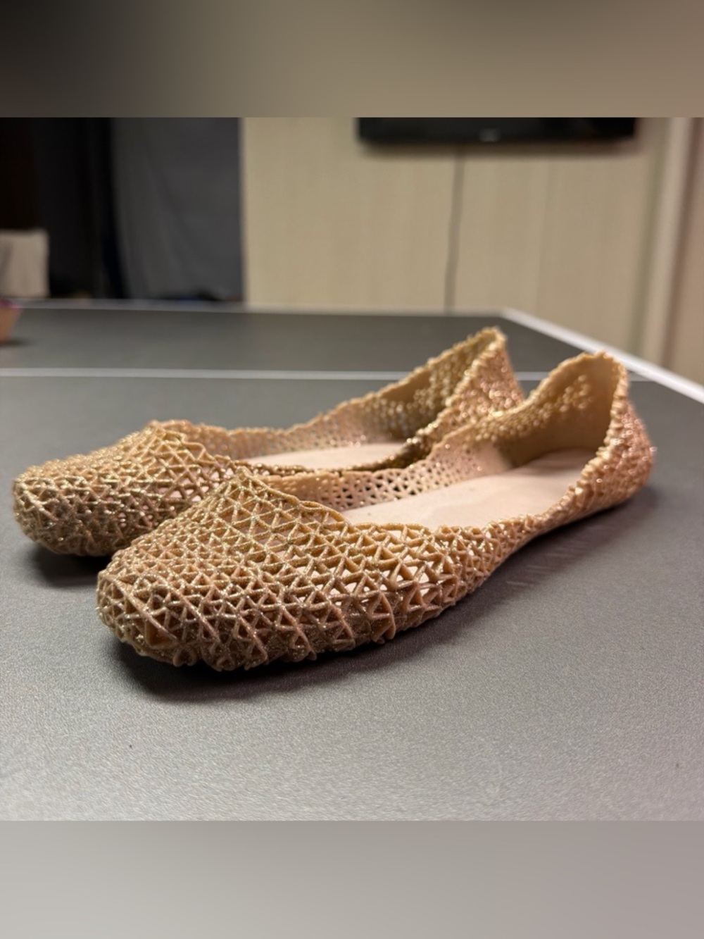 Chemistry Gold Glitter Jelly Flats Geometric Cutout Ballet Shoes Womens 8